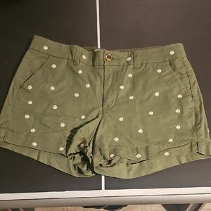 Old Navy Olive Cargo Shorts with Daisy Embroidery